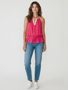 Nell Silk Peplum Tank Top // Pink // Medium
